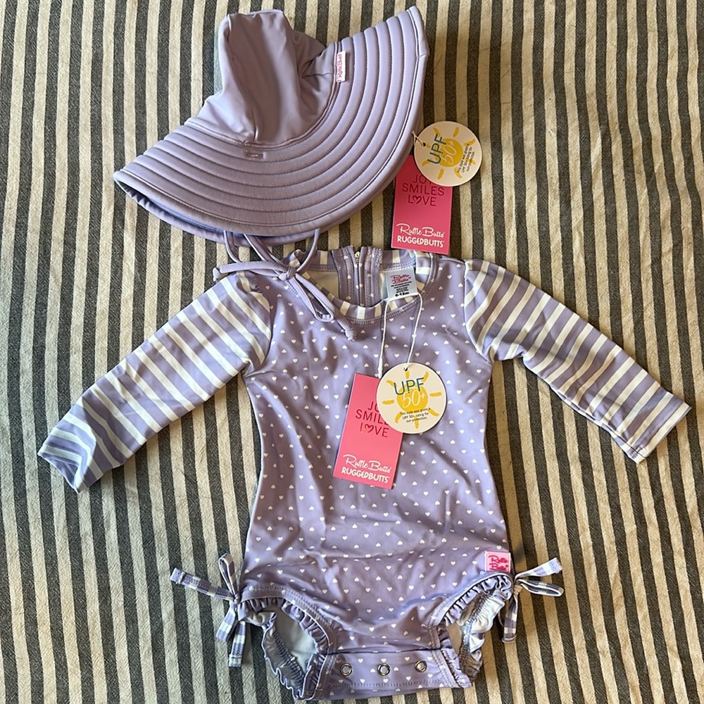 RUFFLE BUTTS bathing suit & hat (NWT)